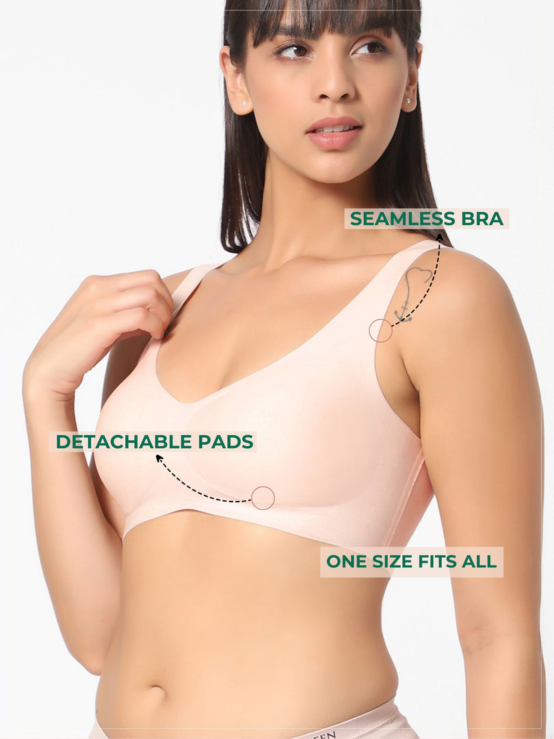 Ceramide Infused Wireless bra in peach color